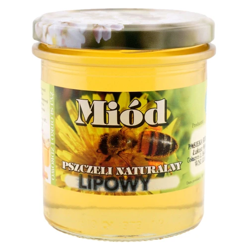 Miód lipowy 430g w słoiku – naturalny, delikatny smak, wsparcie odporności, dostępny w sklepie Rarytasy Dolnośląskie."