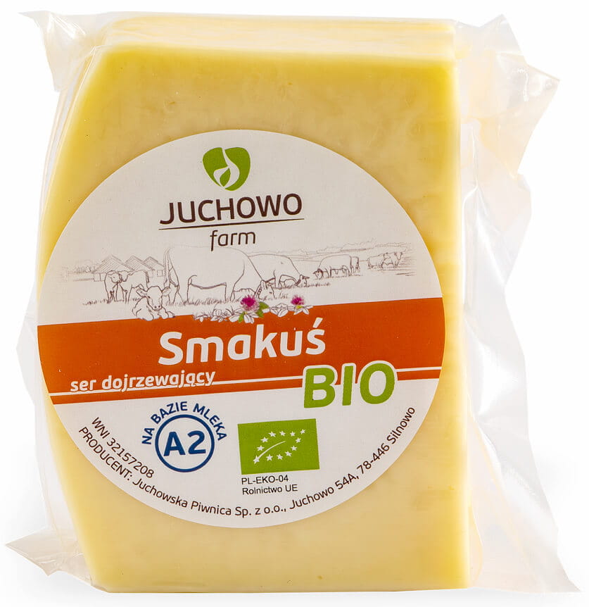 Ser żółty Smakuś A2 BIO Juchowo Farm — polski ser z mleka A2A2, certyfikat BIO